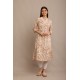 Riie  beige floral print pure cotton A line kurta with lace detailing