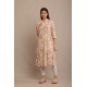 Riie  beige floral print pure cotton A line kurta with lace detailing
