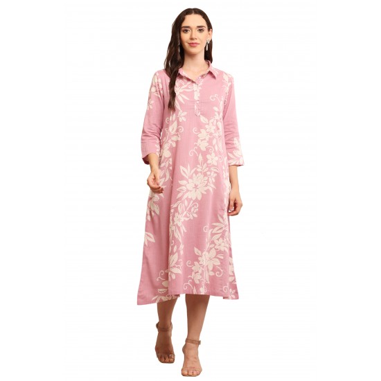 Riie  pastel pink floral print pure cotton a line dress
