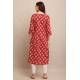 Riie  maroon floral print pure cotton kantha stich kurta 