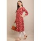 Riie  maroon floral print pure cotton kantha stich kurta 