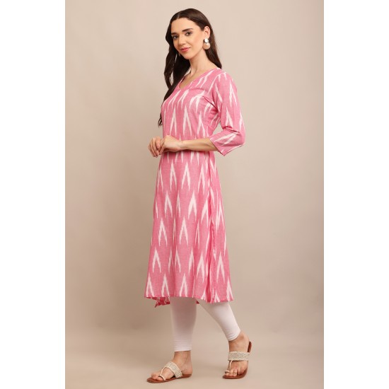 Riie blush pink ikkat soft pure cotton kurta dress