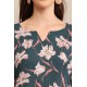 Riie  steel blue floral print pure cotton kantha stich kurta 