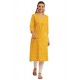 Riie  yellow  floral print pure cotton kantha stich kurta 