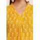Riie  yellow  floral print pure cotton kantha stich kurta 