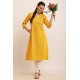 Riie  yellow  floral print pure cotton kantha stich kurta 