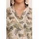 Riie  green floral print cotton silk mulmul kurta with lace detailing