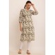 Riie  green floral print cotton silk mulmul kurta with lace detailing