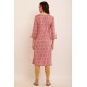 Riie  pink ikkat pure cotton  lace detailing kurta