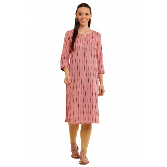 Riie  pink ikkat pure cotton  lace detailing kurta