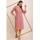Riie  pink ikkat pure cotton  lace detailing kurta