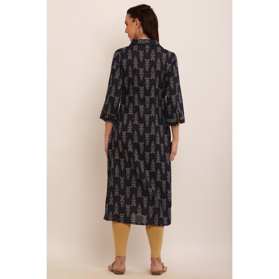 Riie  navy blue pure cotton  kantha stich dress