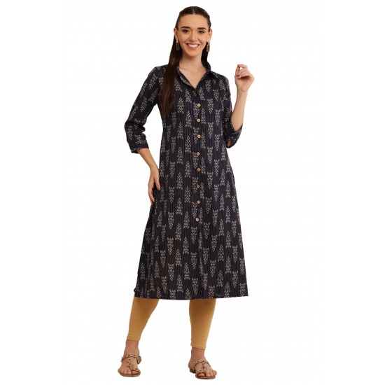 Riie  navy blue pure cotton  kantha stich dress