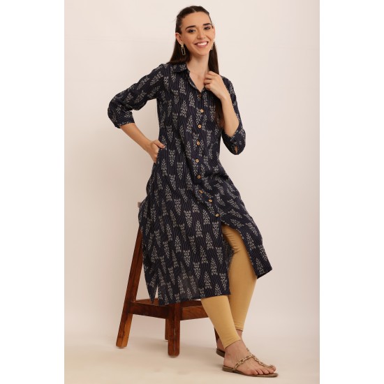 Riie  navy blue pure cotton  kantha stich dress