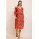 Riie  rust color silk kurta with golden zari lace detailed work