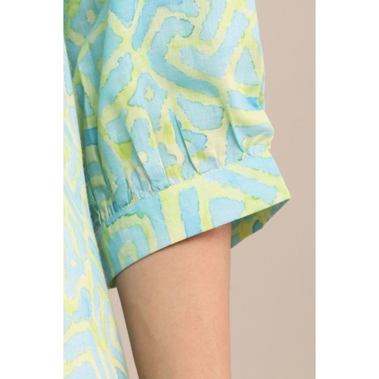 Riie Elegant Pastel Geometric Print A-Line Kurta Dress